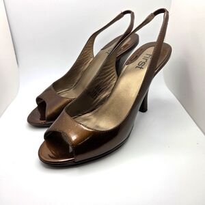 Brown Slingback Peep-Toe Heels